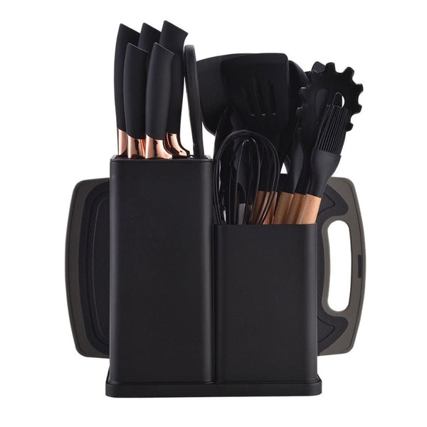 Kit de Utensílios de Cozinha em Silicone e Facas Premium - 19 Peças