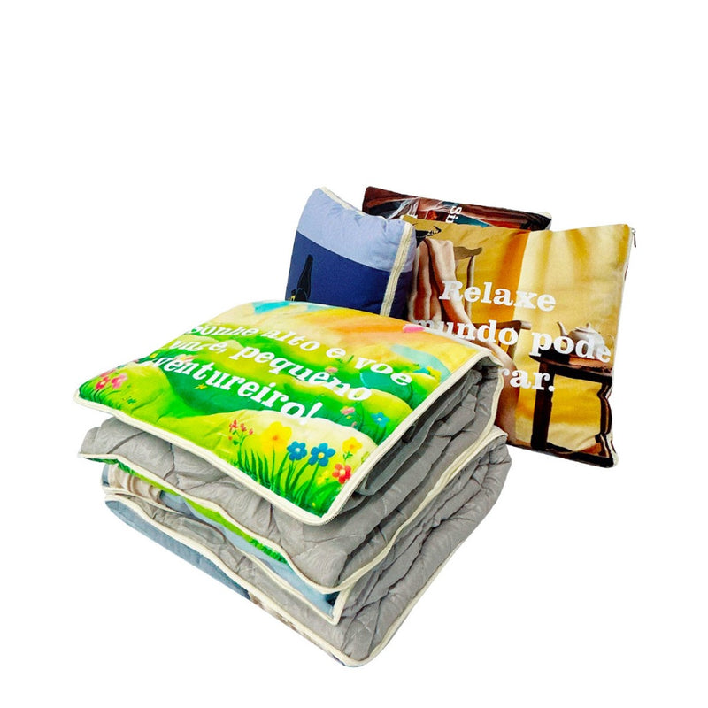 🛫🧸 Cobertor de Viagem + Travesseiro de Abraço 2 em 1 – Conforto Compacto Onde Você Estiver!