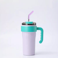 Garrafa Térmica Inox 860ml com Tampa e Canudo – Envio Rápido do Brasil